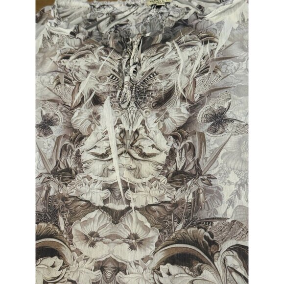 One World Live & Let Live Blouse Sz 1X Artsy Floral Lightweight Lined Tie Sleeve - Picture 6 of 15